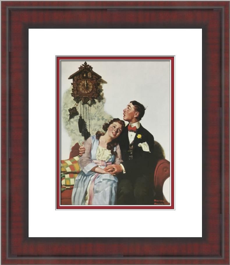 Norman Rockwell Courting Couple at Midnight Custom Framed Print: Norman Rockwell Courting Couple at Midnight Custom Framed Print This beautifully custom framed print titled 'Courting Couple at Midnight' by renowned artist Norman Rockwell captures romantic Americana