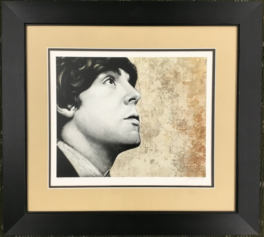 Paul McCartney Signed Limited Edition Framed Giclee Print by Georgina Flood: Paul McCartney Signed Limited Edition Framed Giclee Print by Georgina Flood Celebrate the legacy of The Beatles with this striking limited edition giclee print featuring Paul McCartney, signed by arti