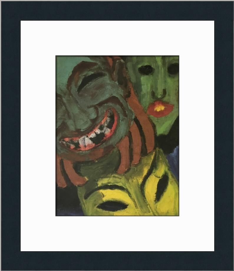 Emil Nolde Masks Custom Framed Expressionist Print 15x13: Emil Nolde Masks Custom Framed Expressionist Print 15x13 This custom framed print titled "Masks" by renowned artist Emil Nolde showcases the vibrant style of Expressionism. Produced in 1998, this medi