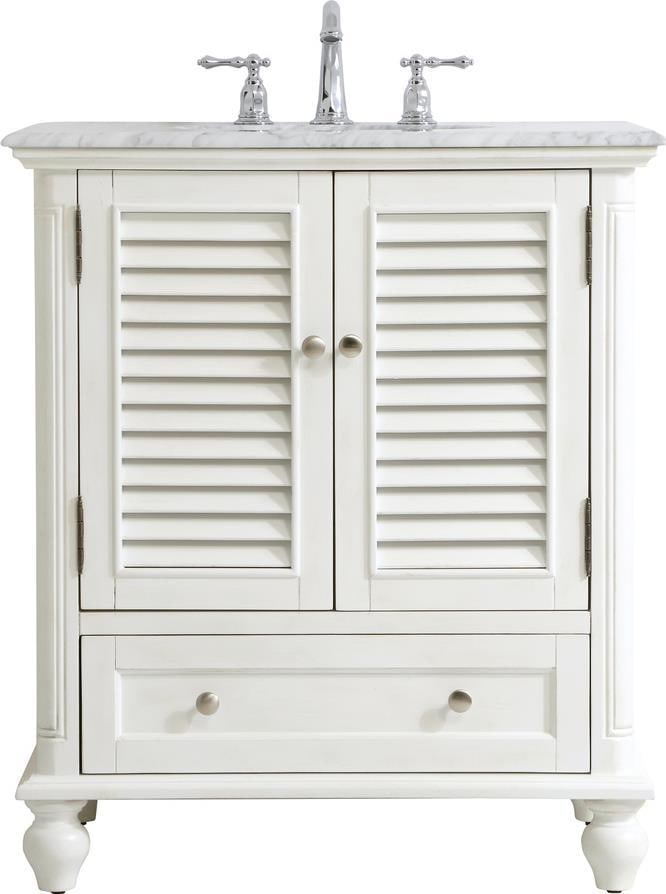 Elegant Lighting Coastal White Bathroom Vanity 35H x 30W x 22D: Elegant Lighting Coastal White Bathroom Vanity 35H x 30W x 22D This elegant bathroom vanity showcases a charming antique style with a coastal twist, perfect for enhancing your bathroom decor. Crafted