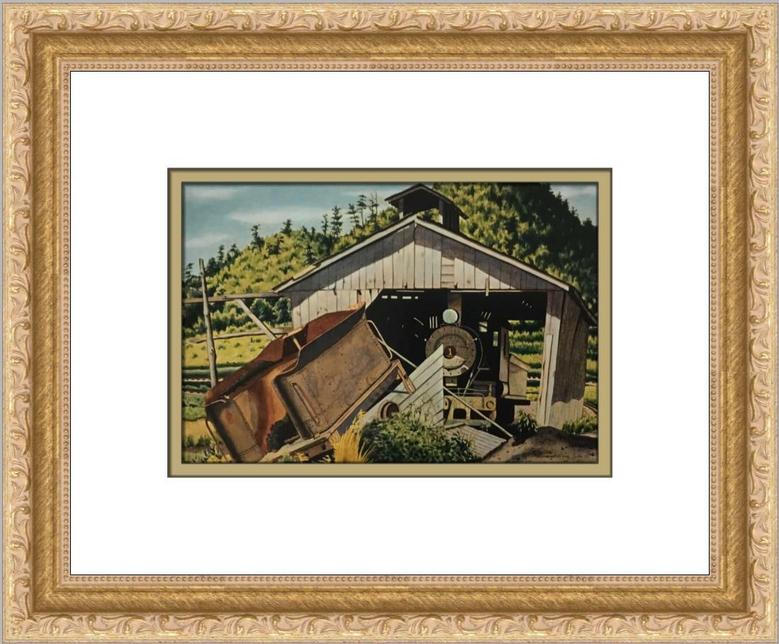 Clarence Holbrook Carter Triple Creek Special Custom Framed Print: Clarence Holbrook Carter Triple Creek Special Custom Framed Print This custom framed print titled "Triple Creek Special" by Clarence Holbrook Carter captures a stunning landscape featuring a serene tr