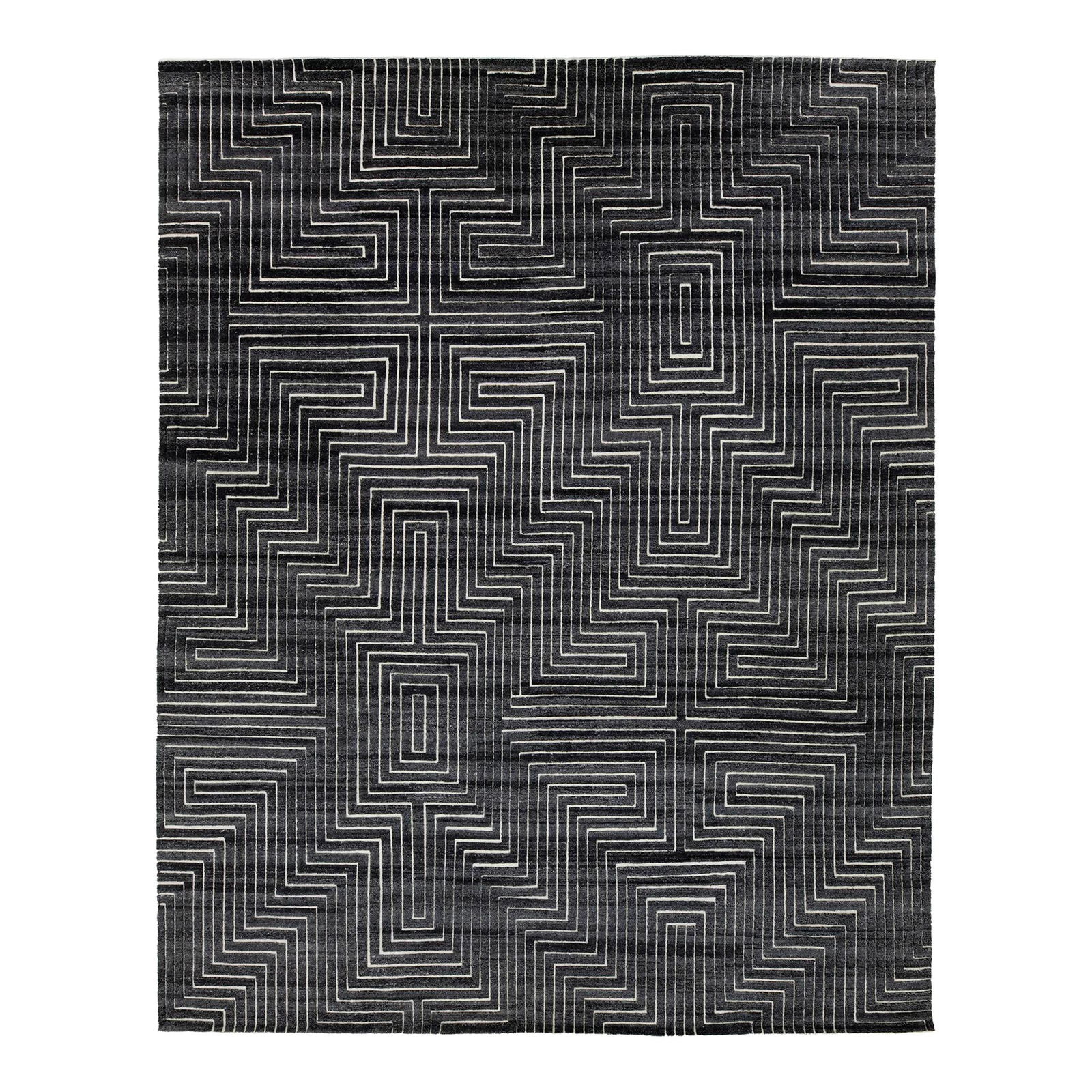 Contemporary Moroccan Charcoal Wool Rug 12'1'' x 15'2'' Geometric Pattern (1 of 10)