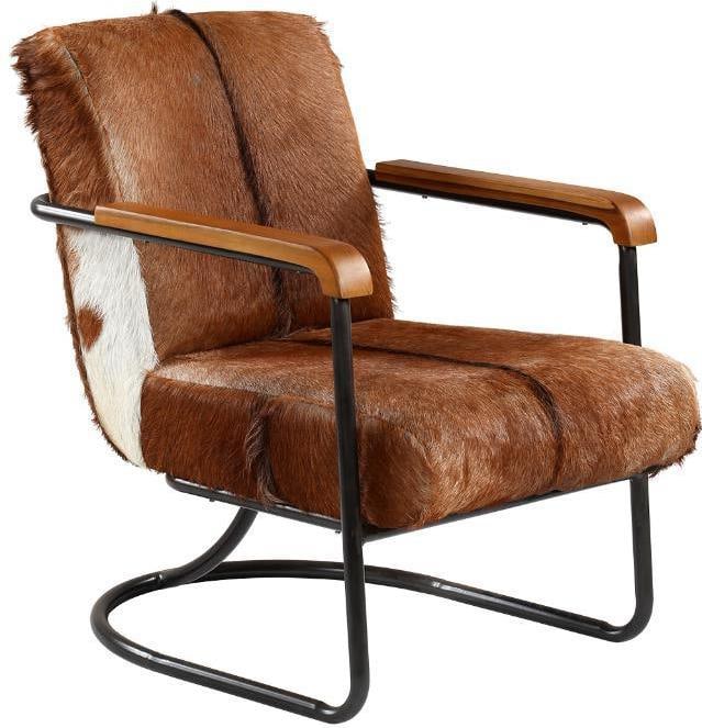 Vistan Rustic Black Iron Occasional Chair with Cowhide Upholstery: Vistan Rustic Black Iron Occasional Chair with Cowhide Upholstery Introducing the Vistan Antique Style Black Iron Occasional Chair, a perfect blend of rustic charm and modern comfort. This chair featu