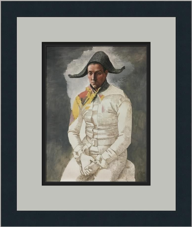 Pablo Picasso Portrait of Jacinto Salvado Custom Framed Print 1987: Pablo Picasso Portrait of Jacinto Salvado Custom Framed Print 1987 This exquisite custom framed print features Pablo Picasso's iconic artwork, "Portrait of Jacinto Salvado as Harlequin." Measuring 15