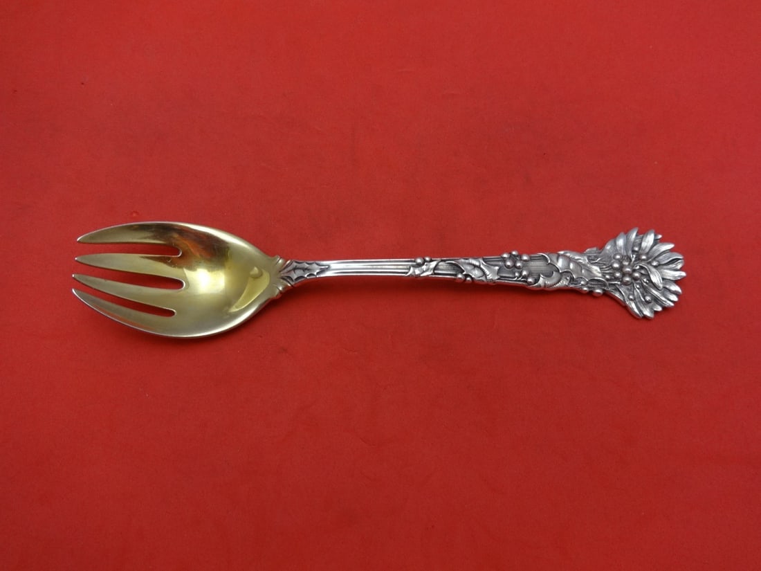 Tiffany & Co. Holly Sterling Silver Ice Cream Fork Gold Washed 6": Tiffany & Co. Holly Sterling Silver Ice Cream Fork Gold Washed 6" Indulge in elegance with this Holly by Tiffany & Co. sterling silver ice cream fork, beautifully gold washed. Measuring 6 inches, this