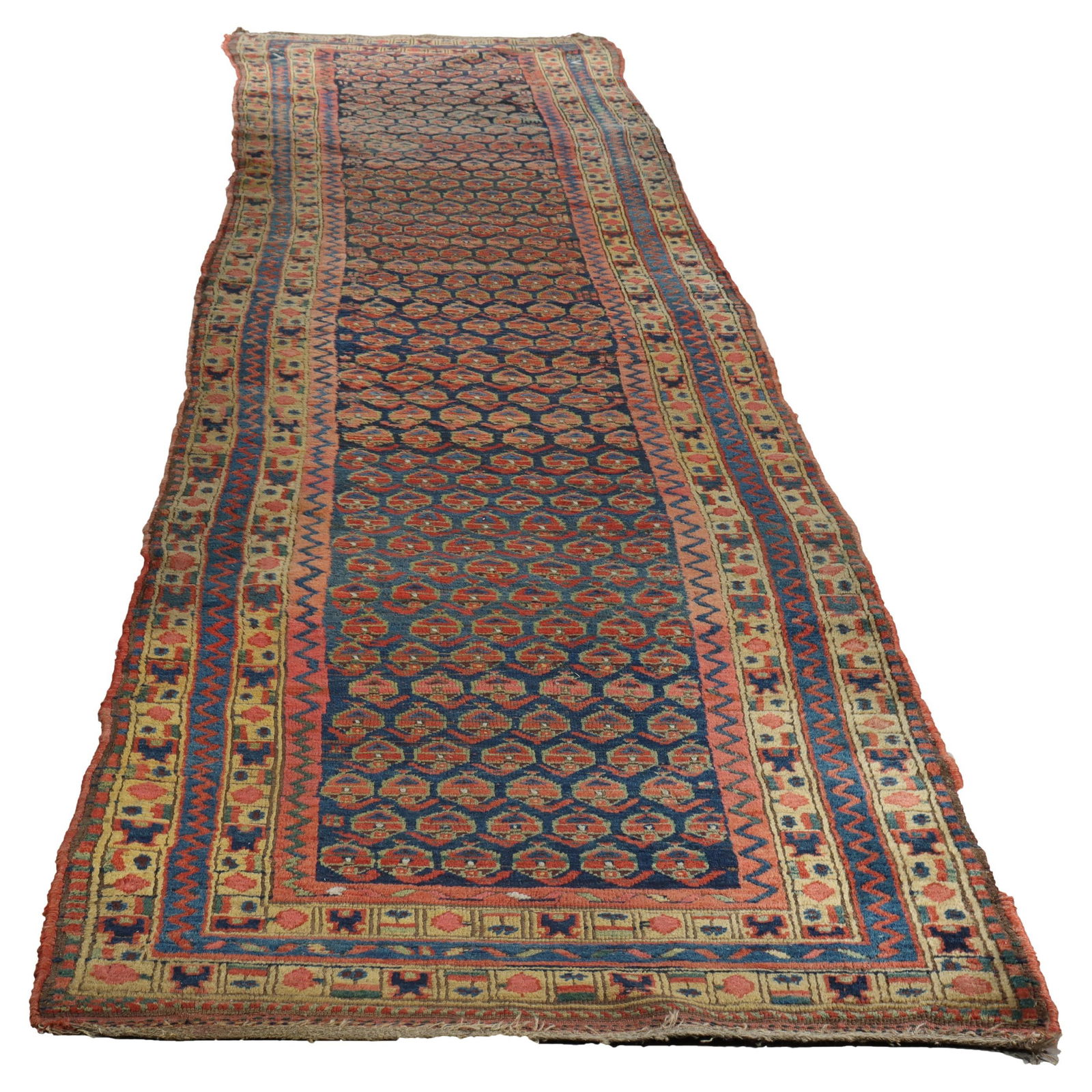 Antique Persian Kurdish Wool Runner Rug Boteh Pattern C1920: Antique Persian Kurdish Wool Runner Rug Boteh Pattern C1920 This exquisite antique Persian Kurdish wool rug runner, dating to circa 1920, features a stunning Boteh pattern that exemplifies the intrica