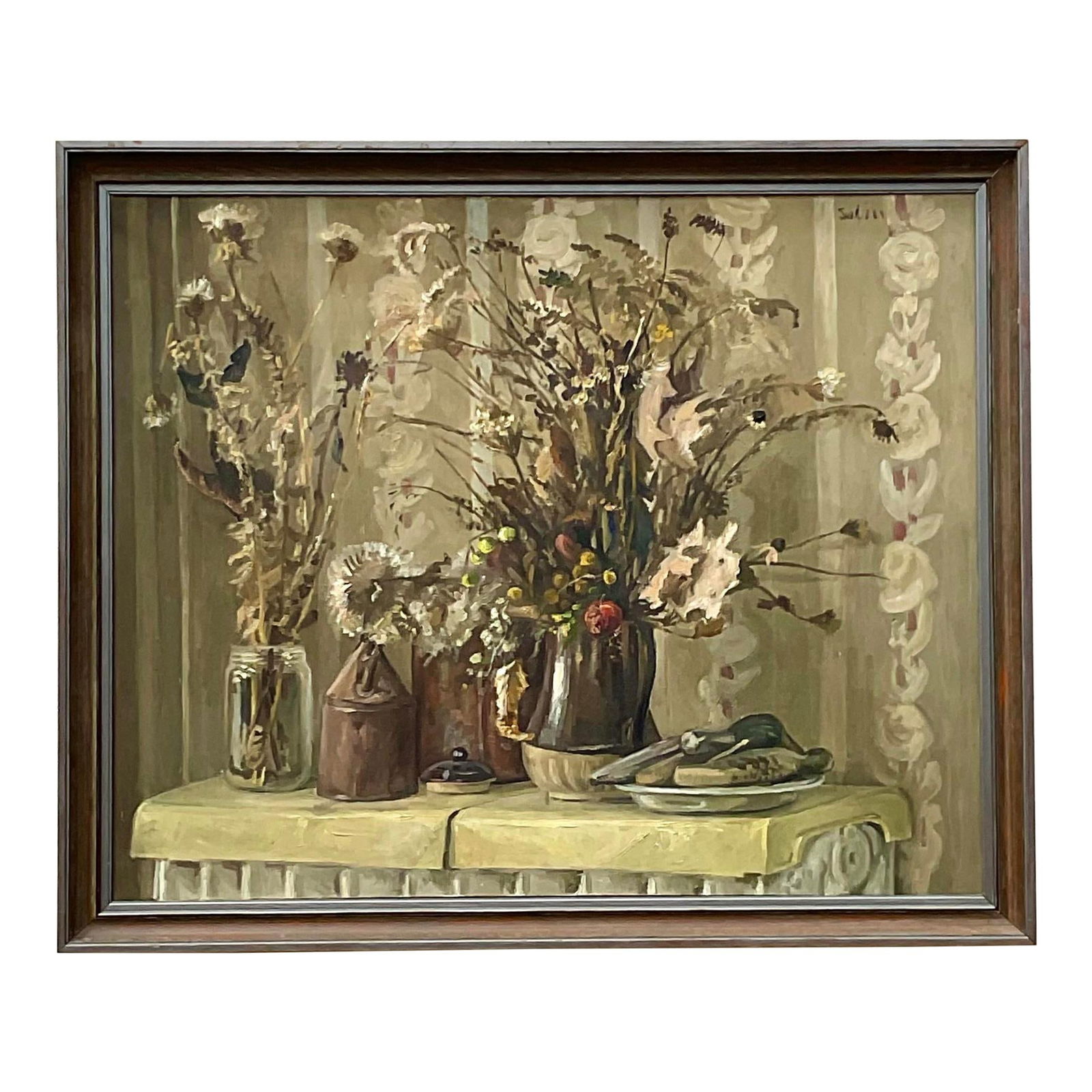 Vintage Boho Signed Impressionist Still Life Oil Painting on Canvas: Vintage Boho Signed Impressionist Still Life Oil Painting on Canvas Discover a stunning vintage Boho original oil painting, showcasing a beautiful impressionist composition in elegant neutral tones. T
