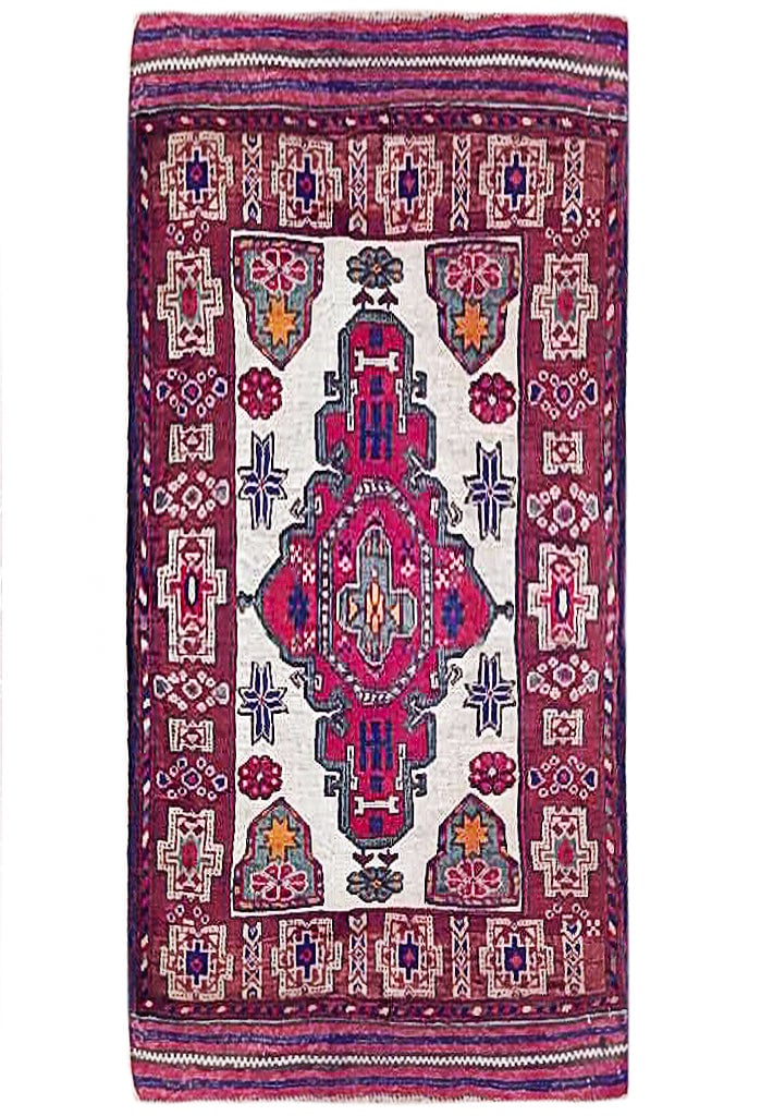 Handmade Baluchi Rug 2'11 x 4'4 Magenta Pink Wool (1 of 4)