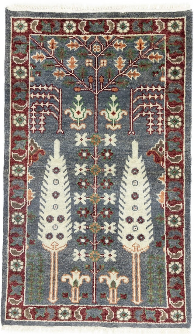 Hand-Knotted 3x5 ft Gray Floral Tree of Life Wool Rug: Hand-Knotted 3x5 ft Gray Floral Tree of Life Wool Rug Enhance your space with this exquisite 3'0 x 5'0 ft Gray Chobi Oriental Rug, featuring a stunning Floral Tree of Life design. Hand-knotted from hi
