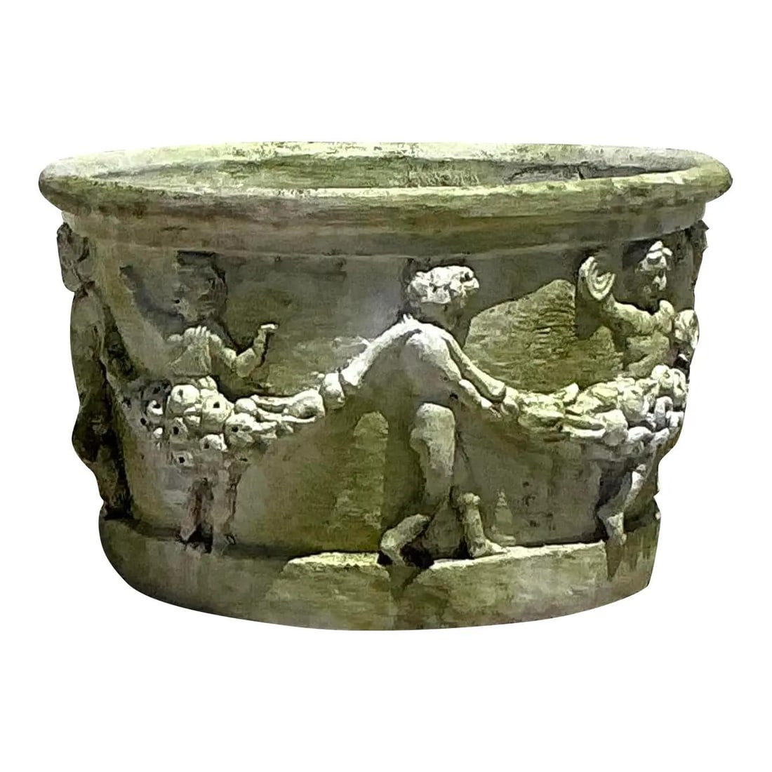 Vintage Regency Cherub Planter Molded Fiberglass Verdigris 15x15x15: Vintage Regency Cherub Planter Molded Fiberglass Verdigris 15x15x15 Introduce a touch of timeless elegance to your space with this vintage Regency-style molded fiberglass cherub planter. This exquisit