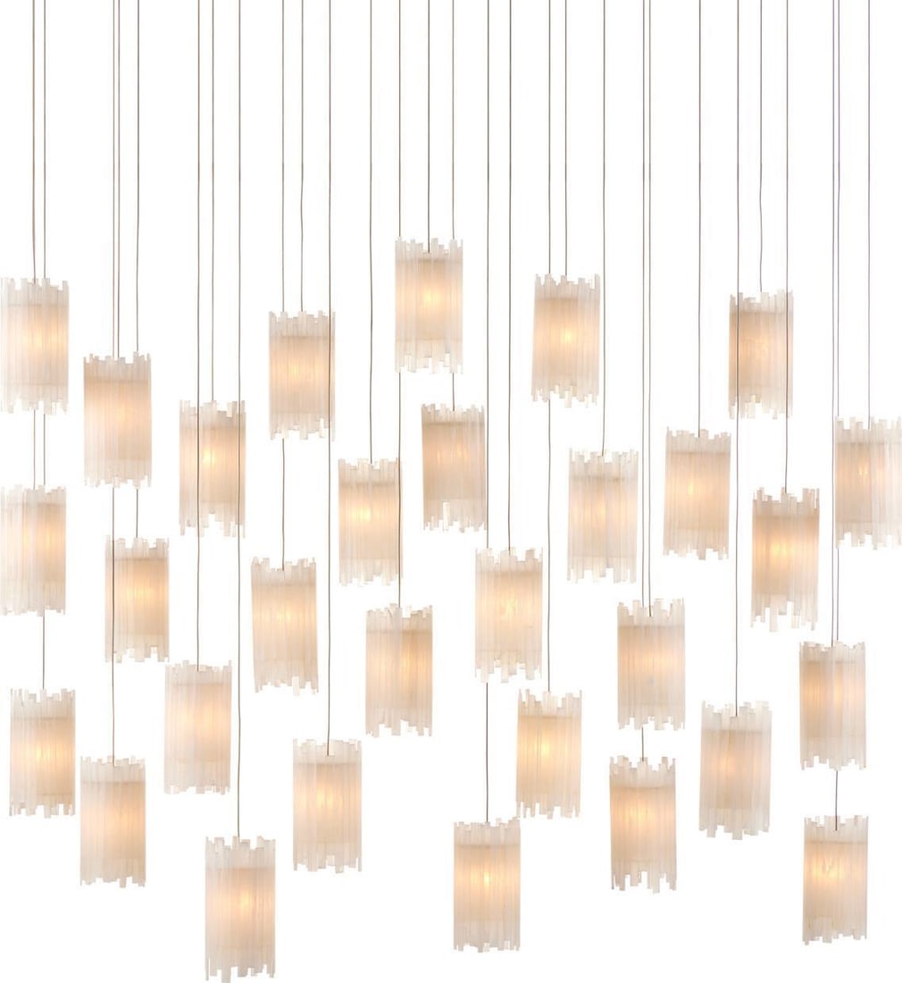 Currey Escenia Natural Selenite Multi-Drop Pendant Light 30-Light: Currey Escenia Natural Selenite Multi-Drop Pendant Light 30-Light Illuminate your space with this stunning Natural Selenite Pendant Light Fixture from the Escenia collection. Designed in a contemporar