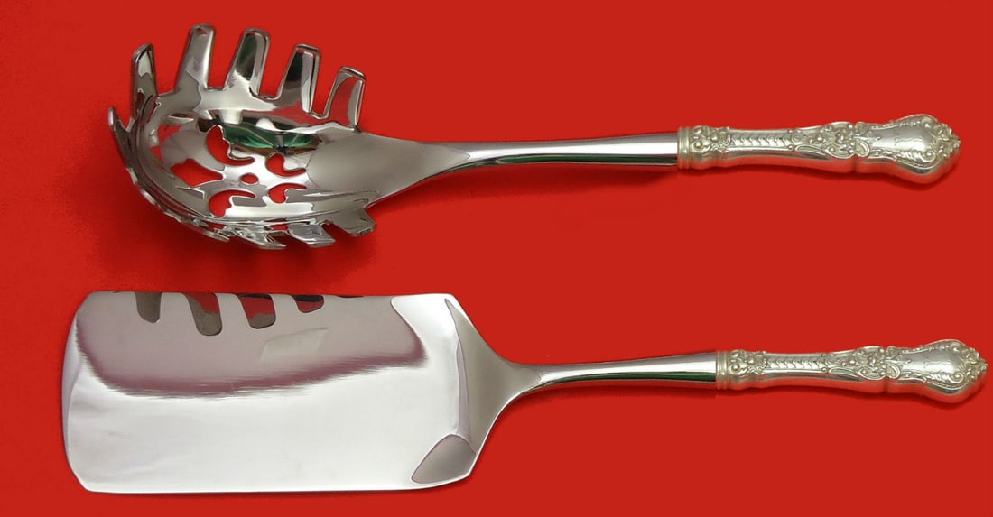 Henry II Gorham Sterling Silver Pasta Server Set 2pc Monogrammed: Henry II Gorham Sterling Silver Pasta Server Set 2pc Monogrammed Elevate your dining experience with this exquisite Henry II by Gorham Sterling Silver Italian Pasta Server Set. This custom-made two-pi