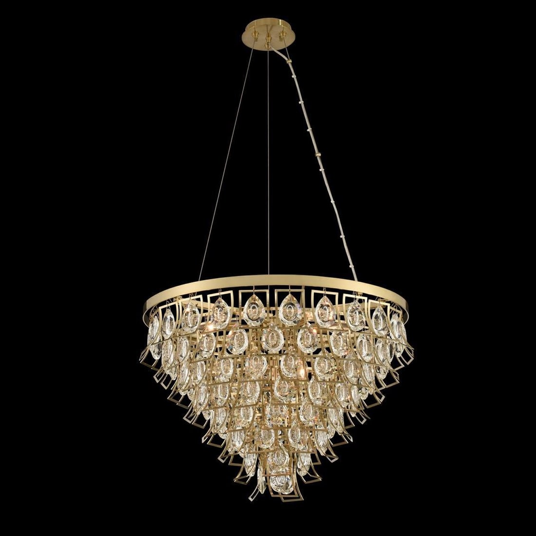 Kalco Carmella 27-In Adjustable Art Deco Pendant Light Firenze Crystal 9-Bulb Dimmable: Kalco Carmella 27-In Adjustable Art Deco Pendant Light Firenze Crystal 9-Bulb Dimmable Illuminate your space with this stunning Adjustable 27" Art Deco Pendant Light, a part of the Carmella collection