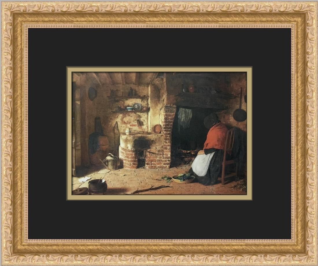 Frederick Hardy A Cottage Fireside Custom Framed Print 1981: Frederick Hardy A Cottage Fireside Custom Framed Print 1981 This beautiful custom framed print titled 'A Cottage Fireside' by artist Frederick Hardy captures the essence of expressionism and impressio