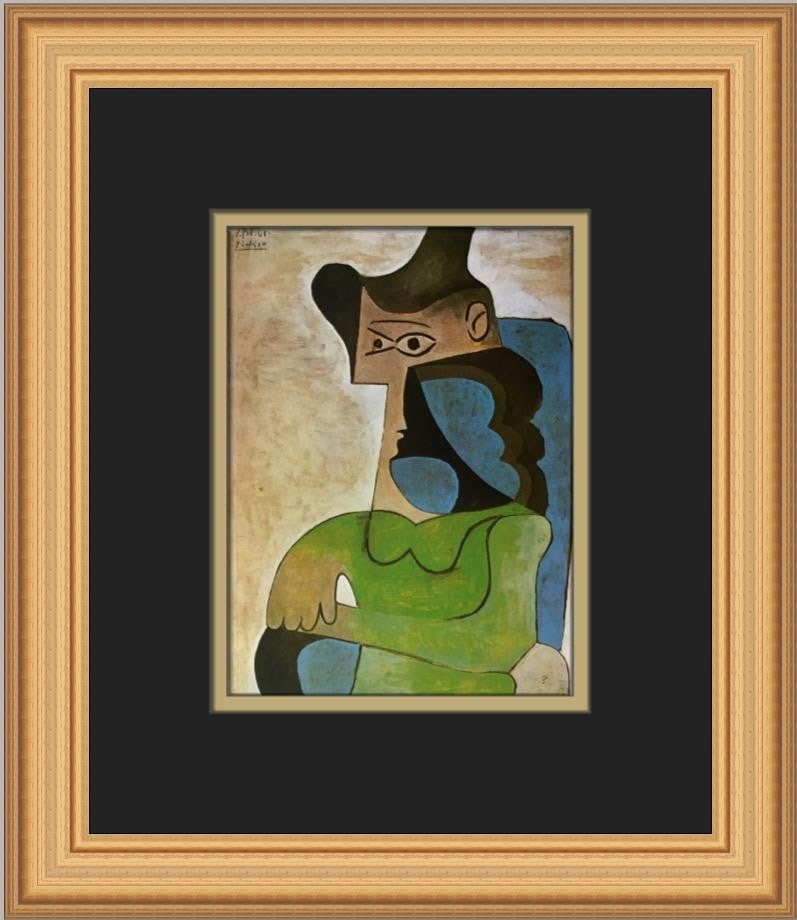 Pablo Picasso Seated Woman with Hat Custom Framed Print 11 x 13: Pablo Picasso Seated Woman with Hat Custom Framed Print 11 x 13 This exquisite custom framed print titled "Seated Woman with Hat" by Pablo Picasso showcases the artist's unique blend of Abstract Expre
