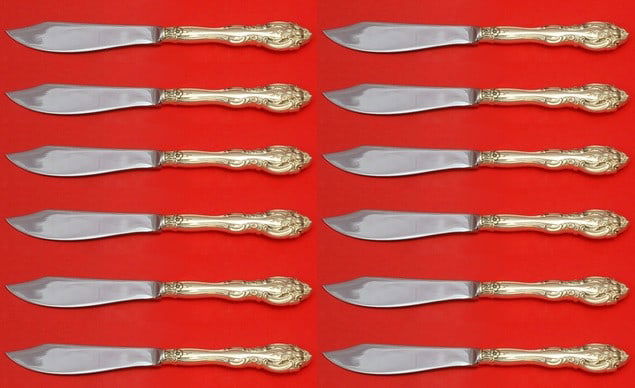 Gorham La Scala Sterling Silver Fish Knife Set 12 pcs 8 1/4 inches: Gorham La Scala Sterling Silver Fish Knife Set 12 pcs 8 1/4 inches Elevate your dining experience with this exquisite 12-piece custom set of La Scala fish knives by Gorham. Crafted from high-quality s