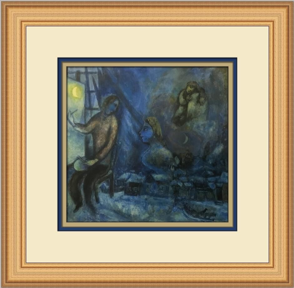 Marc Chagall Homage to Paris Custom Framed 14x14 Print: Marc Chagall Homage to Paris Custom Framed 14x14 Print Experience the artistic brilliance of Marc Chagall with this custom framed print titled "Homage to Paris." Measuring 14 inches by 14 inches, this