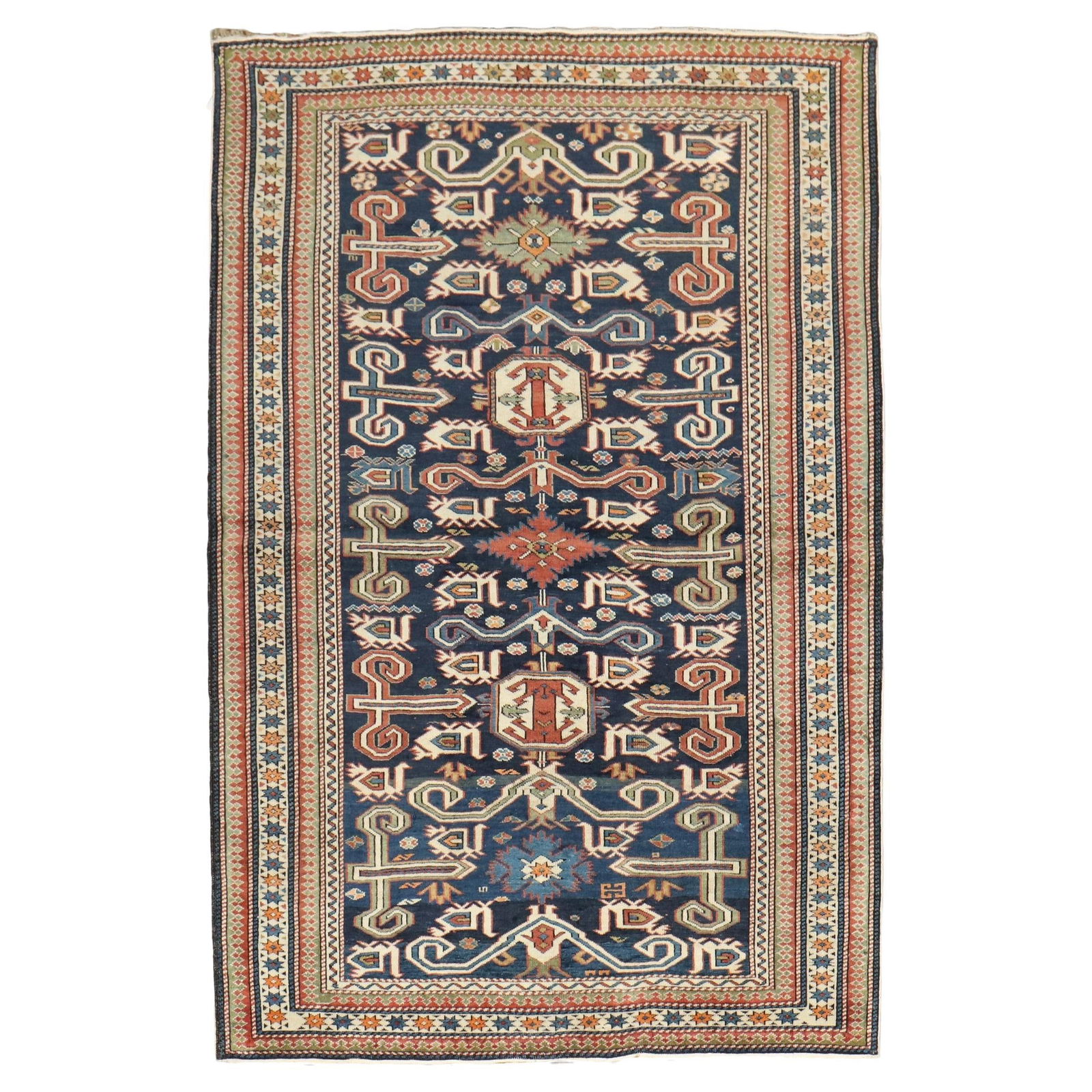 Antique Kazak Blue Perpedil Rug 41 x 61 Hand-Knotted Wool circa 1910 (1 of 10)