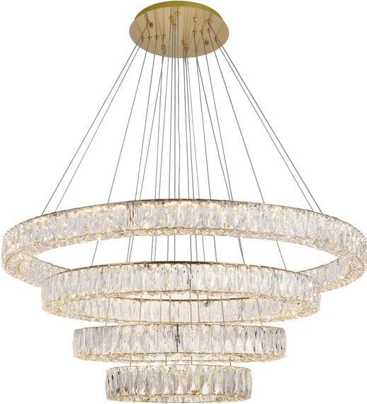 Elegant Lighting Monroe Gold Crystal Bowl Chandelier 24.40H 41.70W 160W LED: Elegant Lighting Monroe Gold Crystal Bowl Chandelier 24.40H 41.70W 160W LED Illuminate your space with the stunning Monroe LED Gold Crystal Chandelier. This bowl chandelier embodies contemporary style