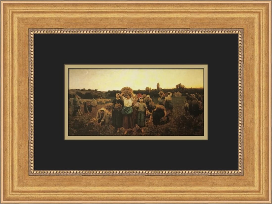 Jules Breton Recall of the Gleaners Custom Framed Print 10 x 14: Jules Breton Recall of the Gleaners Custom Framed Print 10 x 14 This exquisite custom framed print titled "Recall of the Gleaners" by artist Jules Breton captures the essence of Impressionism and Real