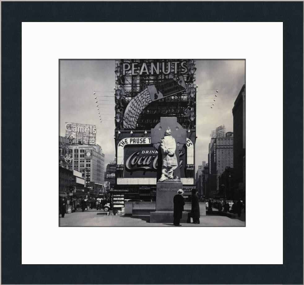 NY 1937 Times Square Father Duffy's Statue Custom Framed Print: NY 1937 Times Square Father Duffy's Statue Custom Framed Print This stunning custom framed print features the NY 1937 Times Square Father Duffy's Statue, capturing a piece of iconic American history.