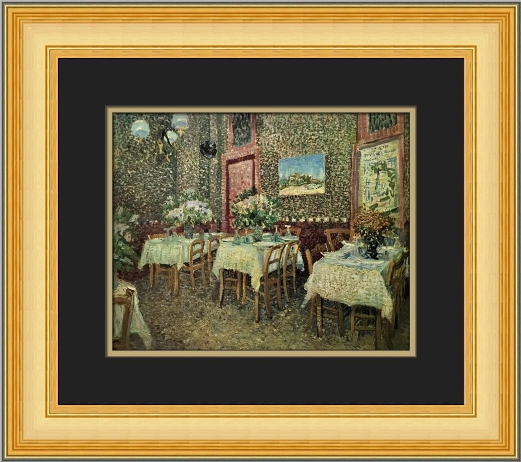 Vincent Van Gogh A Restaurant Interior Custom Framed Print 17x19: Vincent Van Gogh A Restaurant Interior Custom Framed Print 17x19 This custom framed print features Vincent van Gogh's iconic artwork, "A Restaurant Interior," capturing the essence of Impressionism. T
