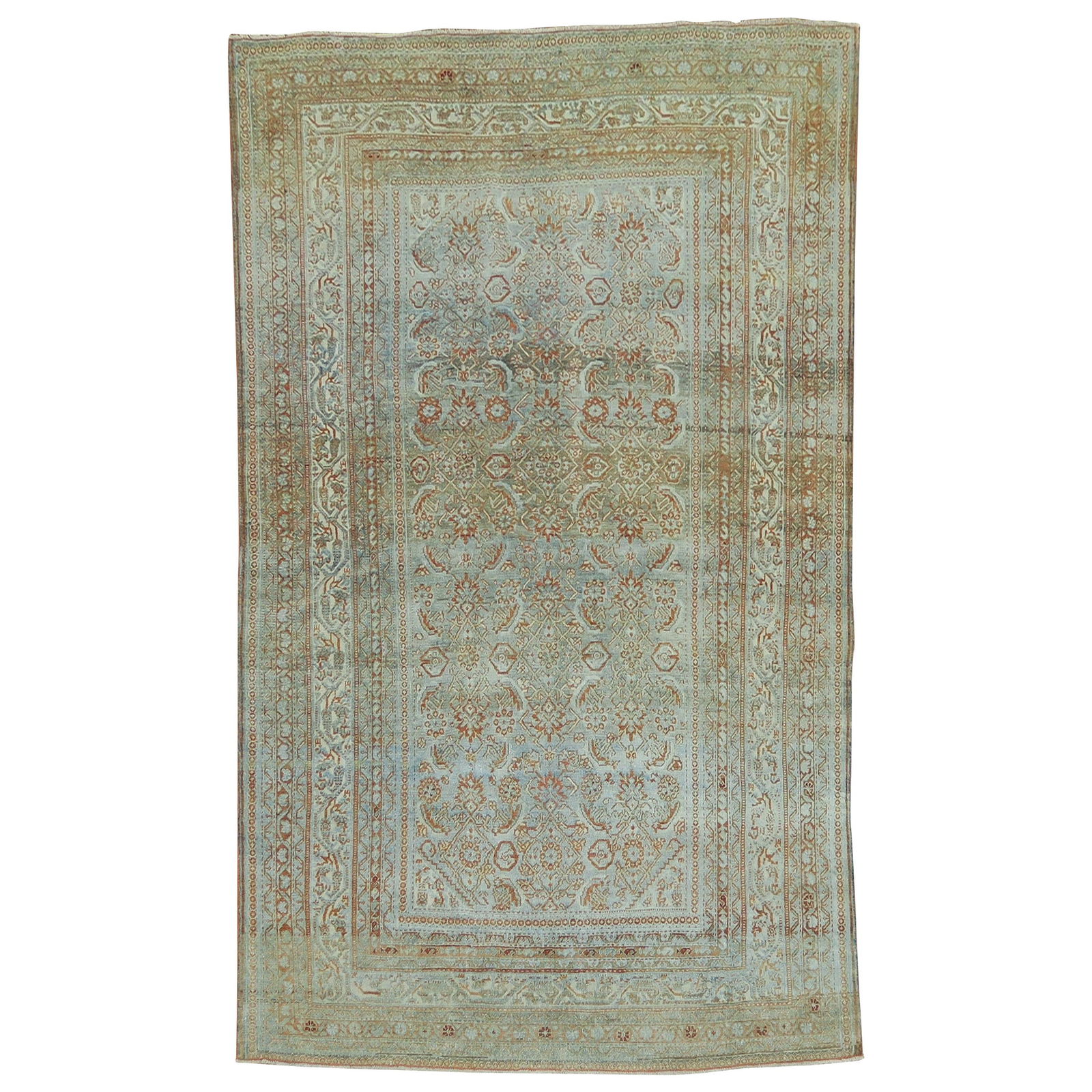 Antique Persian Malayer Light Blue Hand-Woven Rug 4'3" x 6' Iran: Antique Persian Malayer Light Blue Hand-Woven Rug 4'3" x 6' Iran Discover the beauty of this exquisite light blue pale antique Persian Malayer rug from the early 20th century. This stunning piece feat