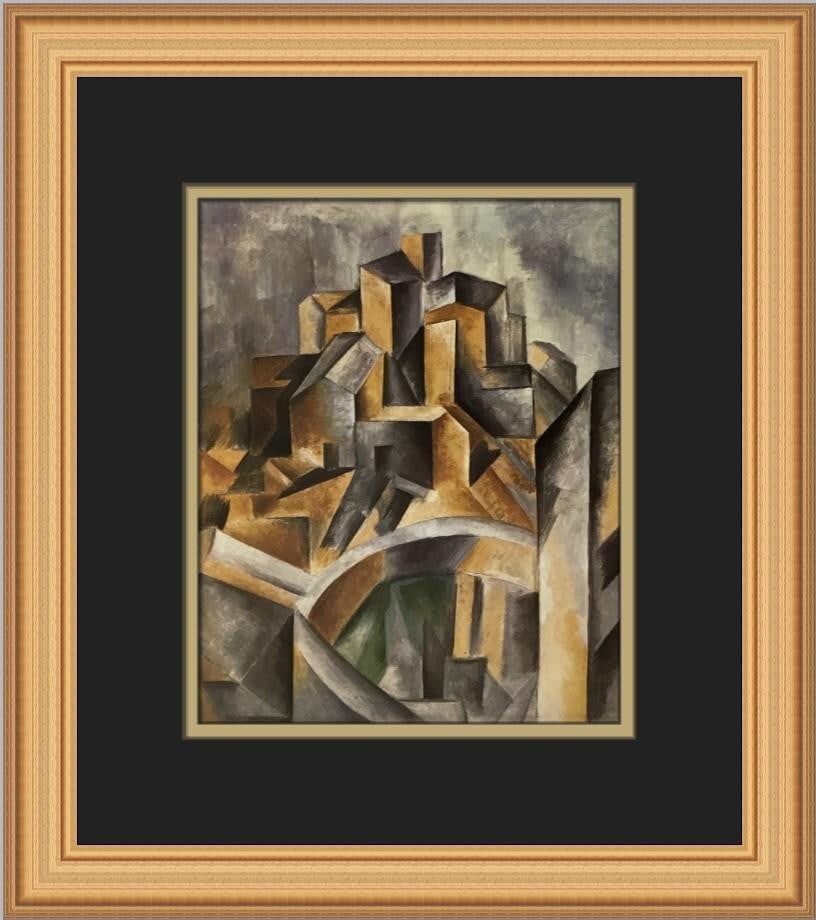 Pablo Picasso Reservoir at Horta De Ebro Custom Framed Cubism Print: Pablo Picasso Reservoir at Horta De Ebro Custom Framed Cubism Print This custom framed print features Pablo Picasso's captivating artwork, "Reservoir at Horta De Ebro," expertly rendered in the Cubism