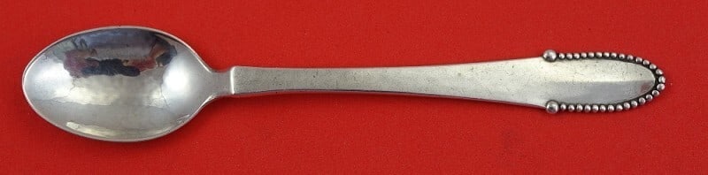 Georg Jensen Beaded Sterling Silver Coffee Spoon 4 5/8 Inch: Georg Jensen Beaded Sterling Silver Coffee Spoon 4 5/8 Inch This exquisite coffee spoon from Georg Jensen features the elegant Beaded pattern, crafted from high-quality sterling silver. Measuring 4 5/