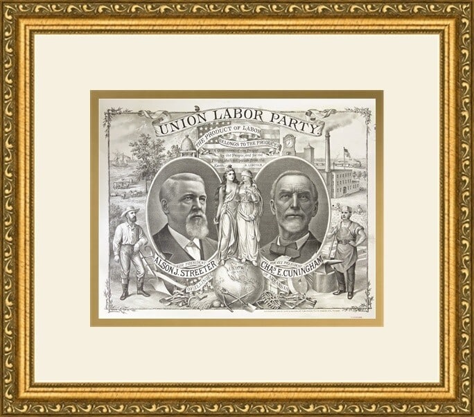 1880 Union Labor Party Campaign Poster Custom Framed Repro: 1880 Union Labor Party Campaign Poster Custom Framed Repro Enhance your collection with this exquisite 1880 Presidential Campaign Poster from the Union Labor Party. This reproduction is beautifully