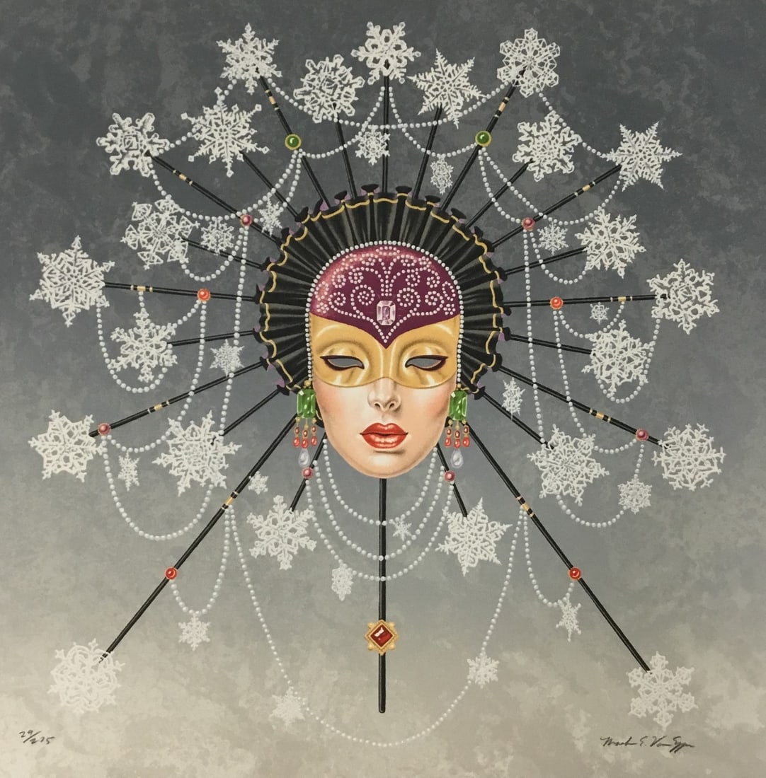 Mark van Epps Mask of Winter Signed Numbered Lithograph Print Limited Edition: Mark van Epps Mask of Winter Signed Numbered Lithograph Print Limited Edition Experience the captivating beauty of Mark van Epps' "Mask of Winter," a stunning lithograph print that exemplifies