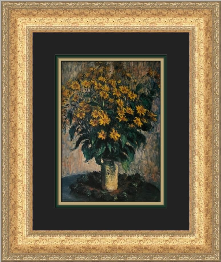 Claude Monet Still-Life Vase of Chrysanthemums Custom Framed Print 19x17: Claude Monet Still-Life Vase of Chrysanthemums Custom Framed Print 19x17 This beautifully custom framed print features Claude Monet's renowned work, "Still-Life Vase of Chrysanthemums." The piece is m