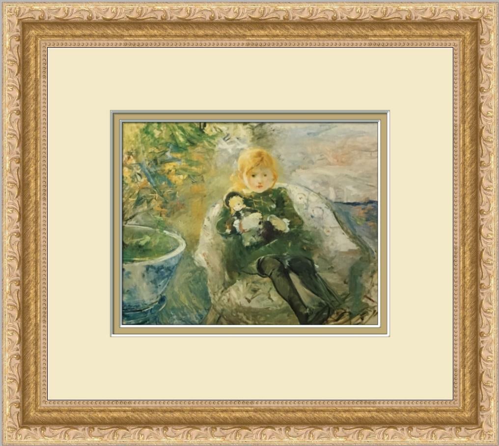 Berthe Morisot Julie with Doll Custom Framed Offset Lithograph Print: Berthe Morisot Julie with Doll Custom Framed Offset Lithograph Print This stunning print features Berthe Morisot's "Julie with Doll," beautifully custom framed to enhance its visual appeal. The artwor