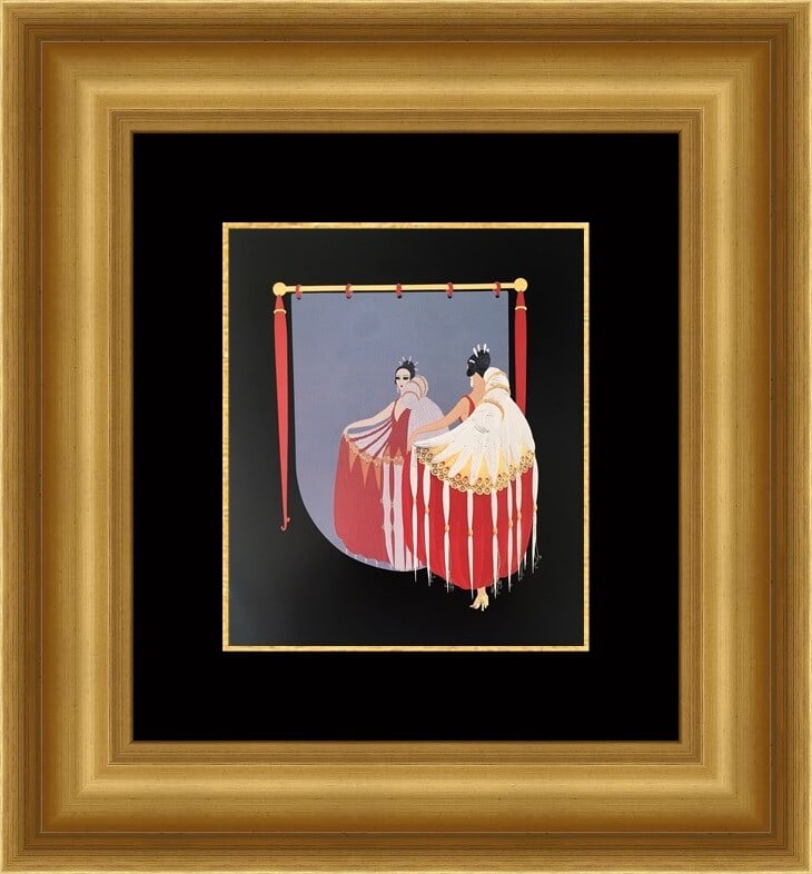 Erte The Mirror Art Deco Custom Framed Lithograph 18 x 21: Erte The Mirror Art Deco Custom Framed Lithograph 18 x 21 This exquisite custom framed print titled "The Mirror" by renowned artist Erte showcases a stunning Art Deco style. Measuring 18 in x 21 in, t
