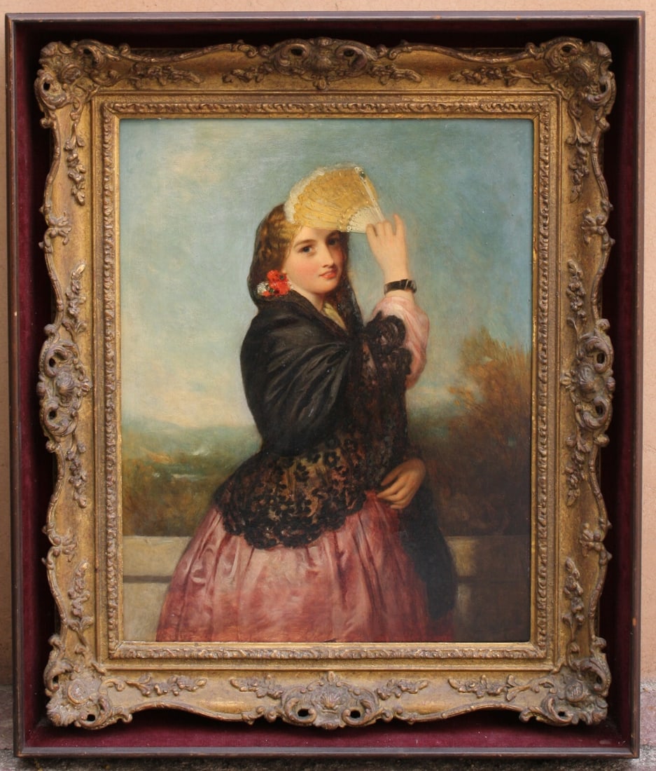 19th Century English Oil Painting by John Bagnold Burgess Framed Portrait: 19th Century English Oil Painting by John Bagnold Burgess Framed Portrait This magnificent original 19th century English oil painting on board, created by renowned artist John Bagnold Burgess (1830-18
