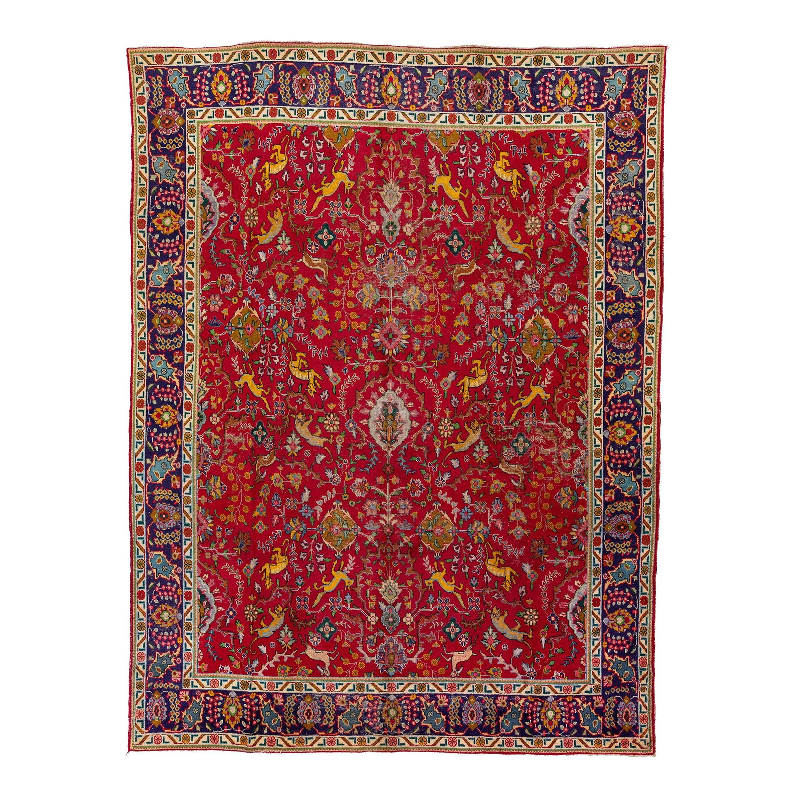 1950s Vintage Tabriz Red Handmade Wool Rug Shab Abbasi Design 9'9 x 12'5: 1950s Vintage Tabriz Red Handmade Wool Rug Shab Abbasi Design 9'9 x 12'5 Discover the exquisite charm of this vintage 1950s Tabriz hand-knotted wool rug, featuring a vibrant red field adorned with a s