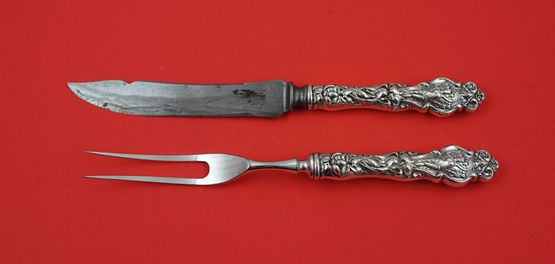 Wallace Irian Sterling Silver Steak Carving Set 2pc Knife Fork (1 of 2)