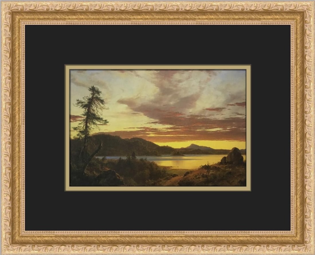 Frederic Edwin Church Sunset Custom Framed Lithograph Art Print: Frederic Edwin Church Sunset Custom Framed Lithograph Art Print Enhance your art collection with this exquisite custom framed print titled "Sunset" by renowned artist Frederic Edwin Church. This mediu