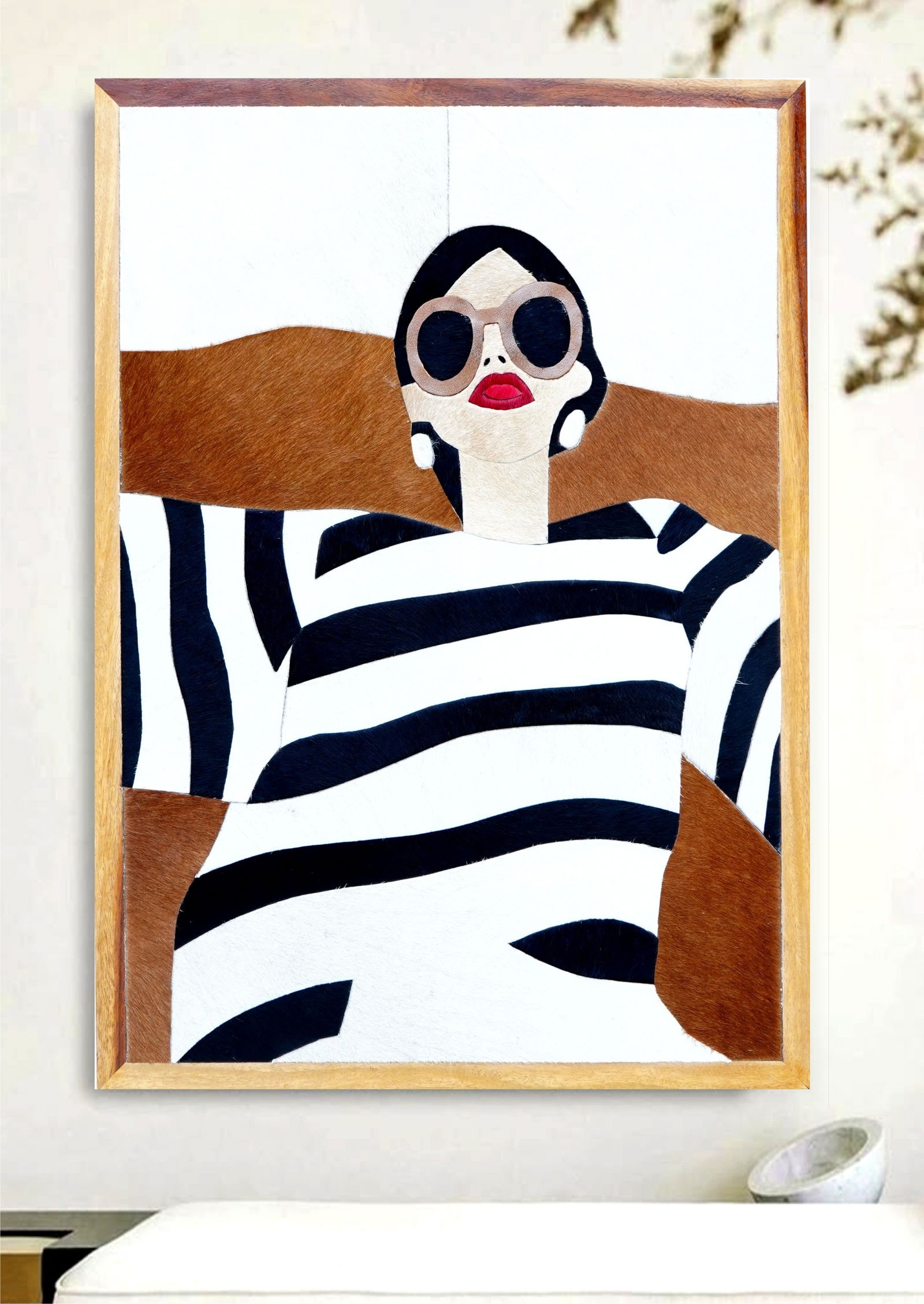 Handcrafted Modern Cowhide Mosaic Wall Art Striped Fashion Portrait 12in x 12in: Handcrafted Modern Cowhide Mosaic Wall Art Striped Fashion Portrait 12in x 12in Free continental US Shipping This modern mosaic wall art is meticulously handcrafted from precision-cut 100% genuine cow