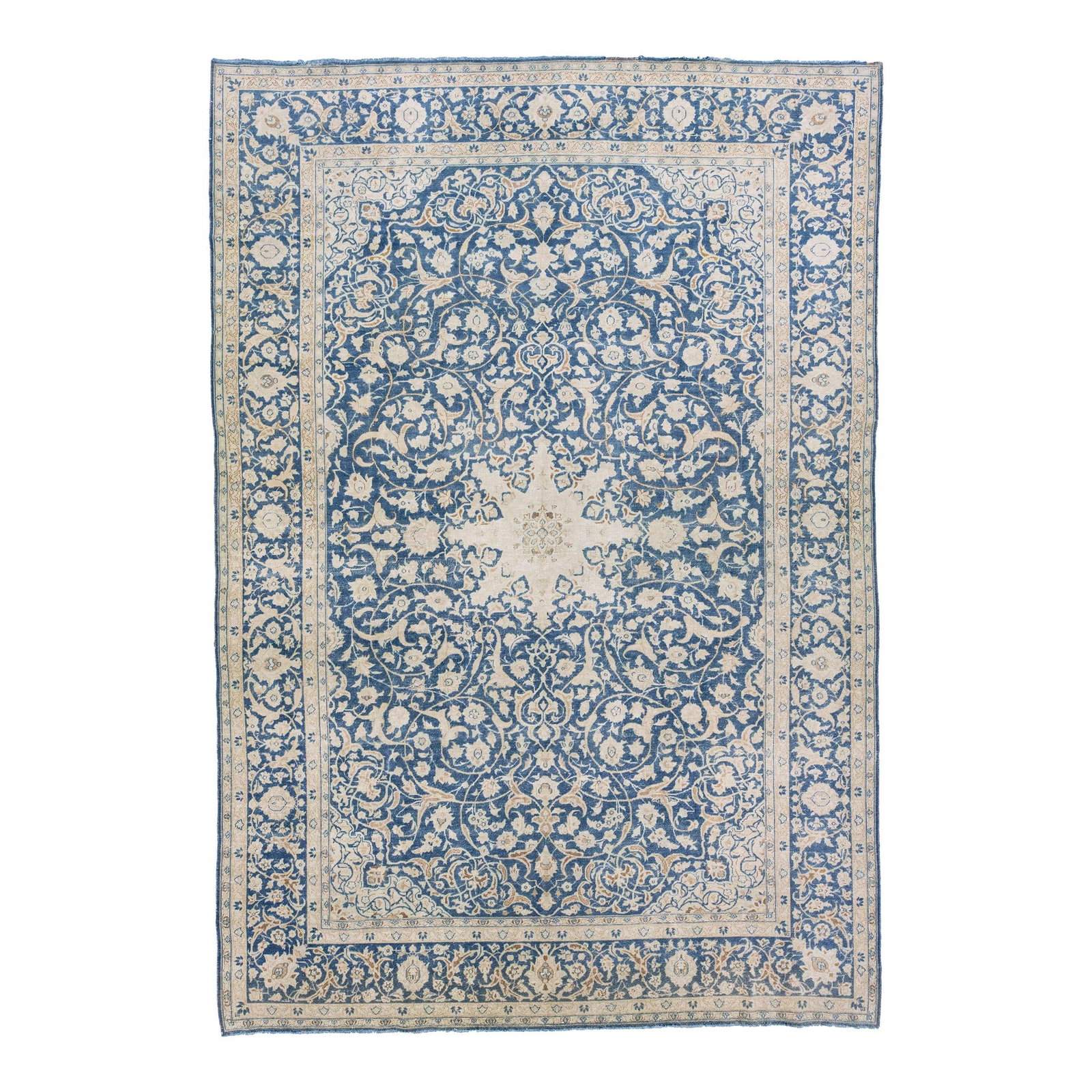 1960s Persian Kashan Handmade Navy Blue Floral Wool Rug 9'4 x 13'9: 1960s Persian Kashan Handmade Navy Blue Floral Wool Rug 9'4 x 13'9 Add a touch of vintage elegance to your space with this stunning 1960s Persian Kashan hand-knotted wool rug. Featuring a rich navy bl