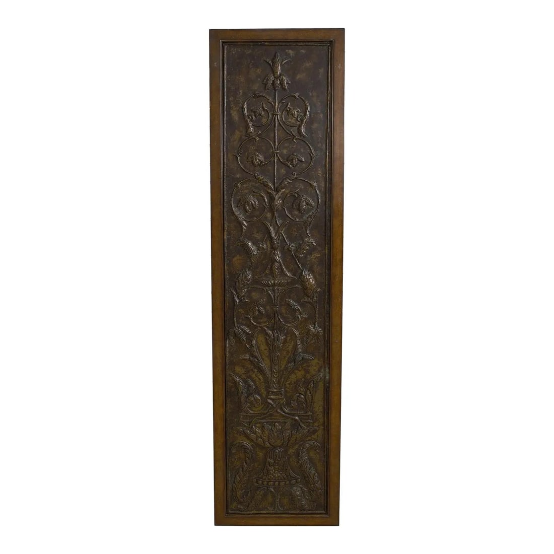 Theodore Alexander 82 Inch Embossed Bronze Wall Art: Theodore Alexander 82 Inch Embossed Bronze Wall Art This stunning hanging wall art features an embossed bronze design, showcasing quality craftsmanship and a factory distressed frame. With an excellen