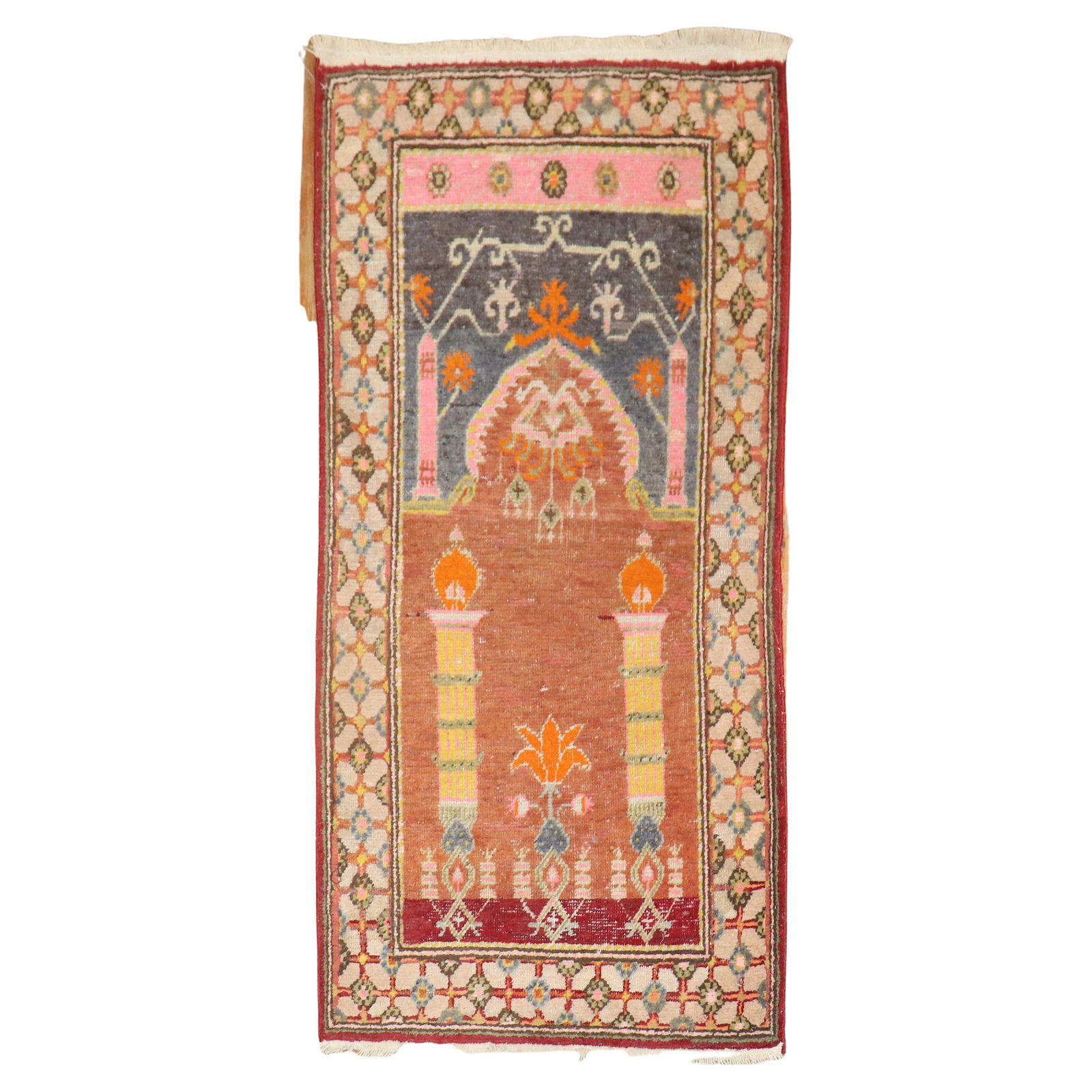 Rare Early 20th Century Khotan Prayer Rug Hand-Knotted Wool 2'1'' x 4'1'' (1 of 7)
