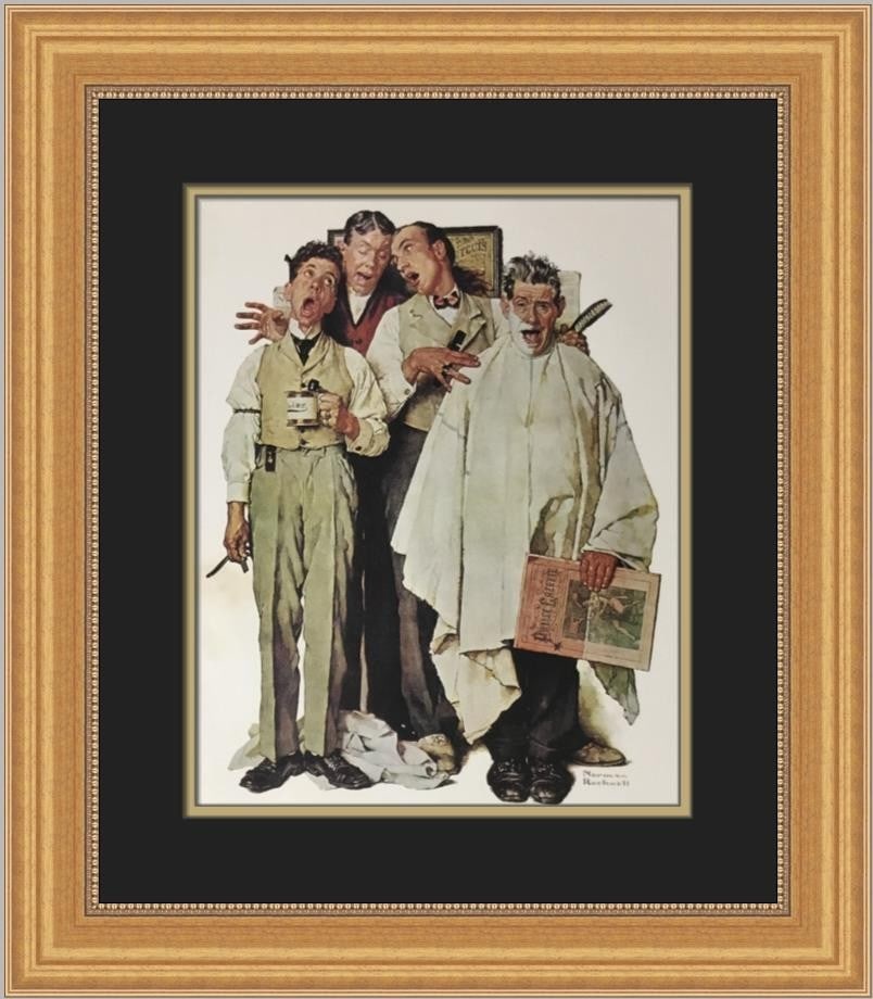 Norman Rockwell The Barbershop Quartet Custom Framed Art Print: Norman Rockwell The Barbershop Quartet Custom Framed Art Print This custom framed print by Norman Rockwell features the iconic artwork titled "The Barbershop Quartet." Measuring 20 in. by 18 in., this