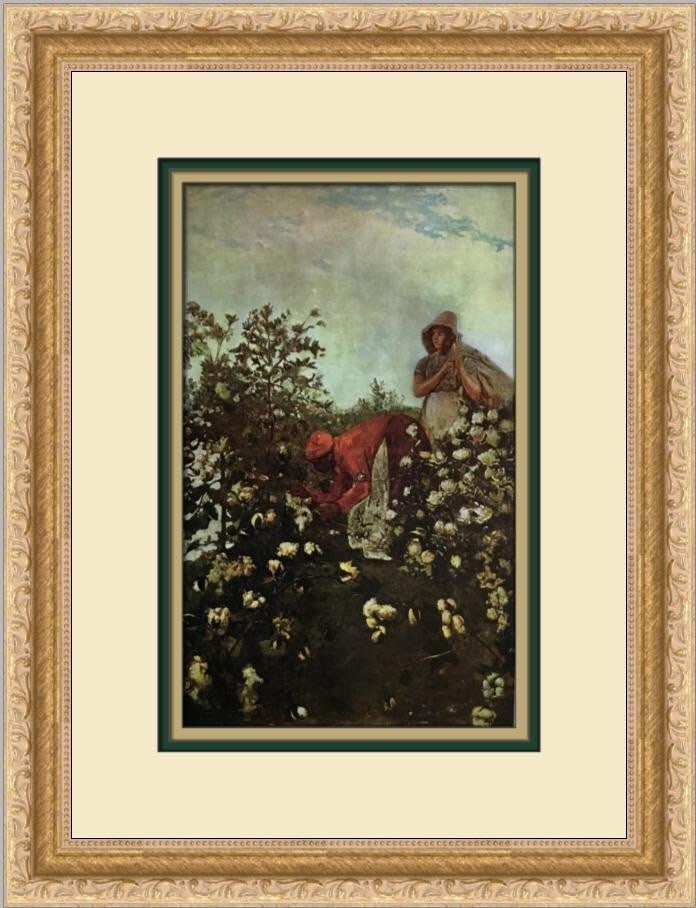 Winslow Homer Upland Cotton Custom Framed Art Print 1969: Winslow Homer Upland Cotton Custom Framed Art Print 1969 This exquisite custom framed print titled 'Upland Cotton' by renowned artist Winslow Homer captures the beauty of nature with a blend of Impres