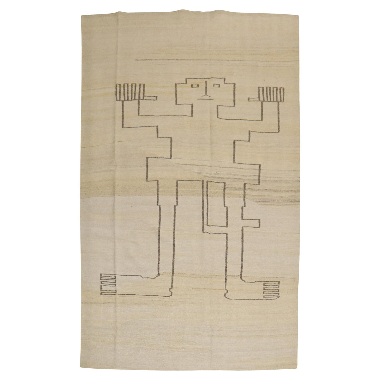Zabihi Collection Hand-Knotted Wool Persian Kilim 64 x 96 Mid-Century Modern: Zabihi Collection Hand-Knotted Wool Persian Kilim 64 x 96 Mid-Century Modern This exceptional contemporary Persian Kilim features a striking human figure design, showcasing the artistry of mid-century