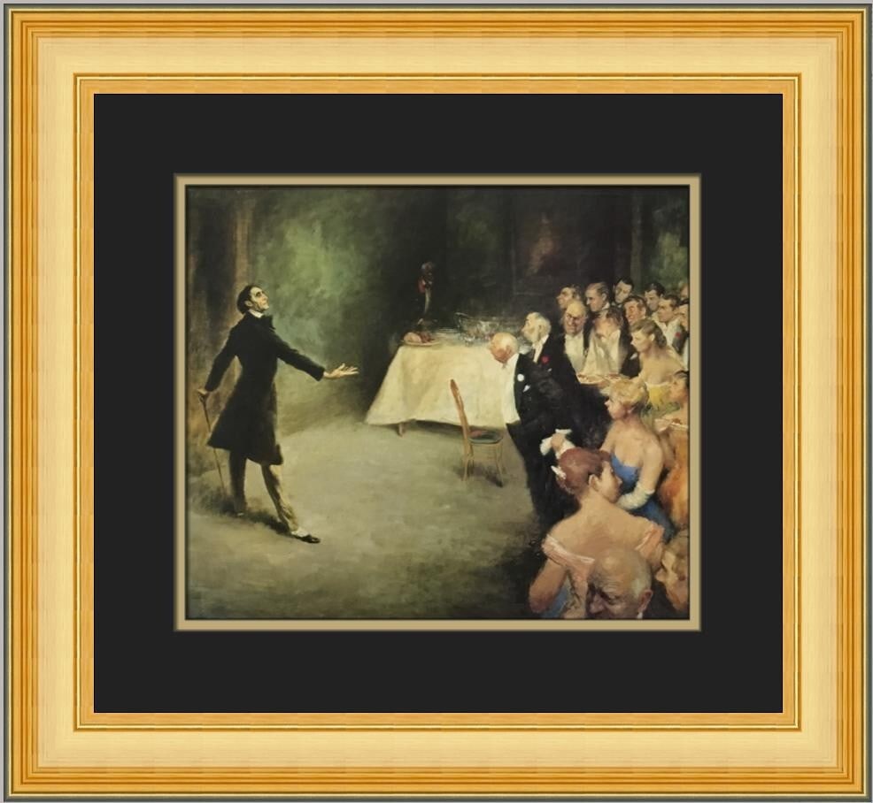 Floyd Pavis Last Act Last Scene Custom Framed Lithograph 1979: Floyd Pavis Last Act Last Scene Custom Framed Lithograph 1979 This exquisite custom framed print by artist Floyd Pavis titled "Last Act Last Scene" features a stunning impressionist style that encapsu