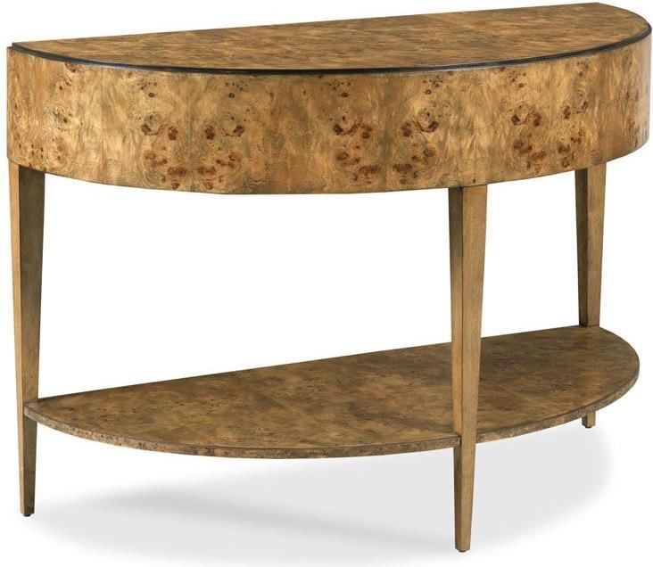 Woodbridge Isla Collection Natural Burl Demilune Console Table: Woodbridge Isla Collection Natural Burl Demilune Console Table Introducing the Isla Collection Natural Burl Console Table, a stunning piece that combines elegance and functionality. This demilune-shap