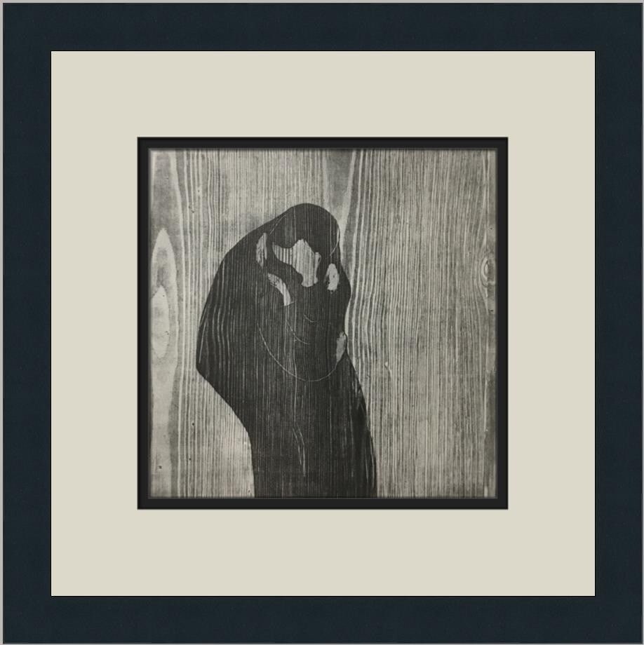 Edvard Munch The Kiss Custom Framed Lithograph Art Print: Edvard Munch The Kiss Custom Framed Lithograph Art Print This stunning custom framed print of Edvard Munch's "The Kiss" captures the essence of surrealism and contemporary art. Measuring 14 inches by