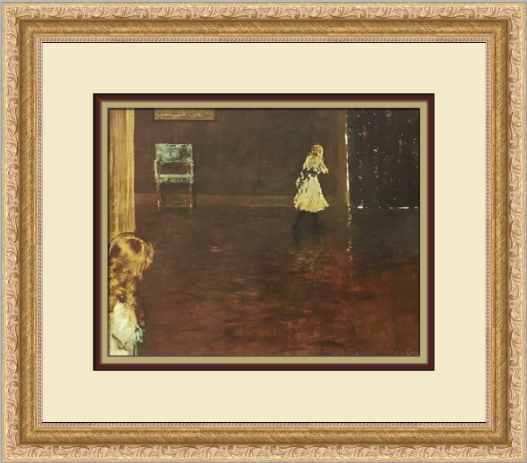 William Chase Hide and Seek Custom Framed Impressionist Print: William Chase Hide and Seek Custom Framed Impressionist Print This exquisite custom framed print titled "Hide and Seek" by William Chase captures a charming scene of children at play, rendered in the
