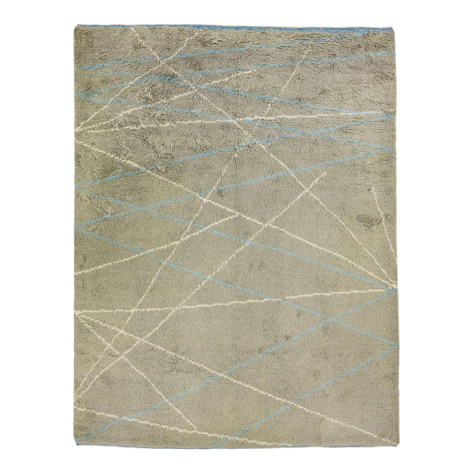 Modern Moroccan Gray Wool Rug 9' x 12' Tribal Design: Modern Moroccan Gray Wool Rug 9' x 12' Tribal Design Enhance your living space with this stunning hand-knotted modern Moroccan style rug, crafted from the finest wool. Featuring a captivating tribal d